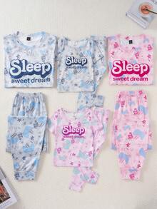 Young Girl' Pink Stylish Splatter Paint Game Console Print Short Sleeve & Pants 2 Pieces Snug Fit Loungewear Set - Multicolor - View 1