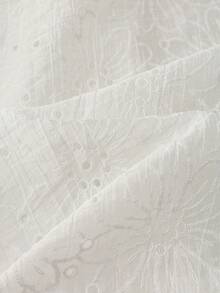 Franclia Women's Summer French Elegant Minimalist Turndown Collar Long Sleeve Hollow Out Embroidery Print Casual Versatile Cardigan Shirt - White - View 4