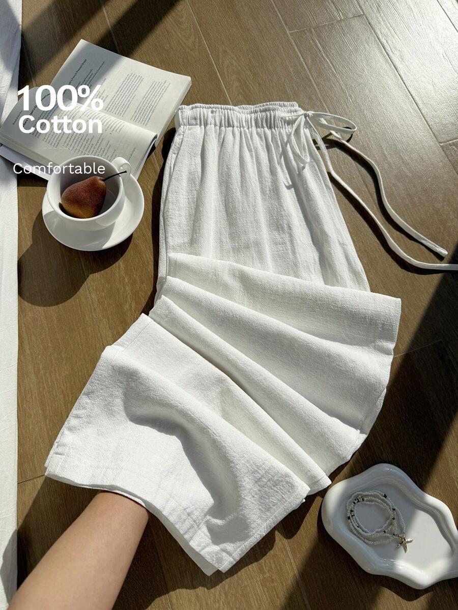 Comfortcana Plus Size Women's Drawstring Straight-Leg Pants - White - View 1