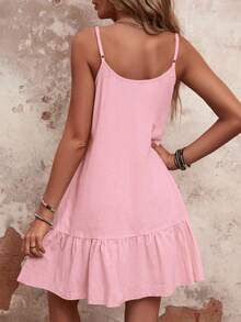 SHEIN VCAY Summer Casual Solid Color Ruffle Strap Dress - Baby Pink - View 2