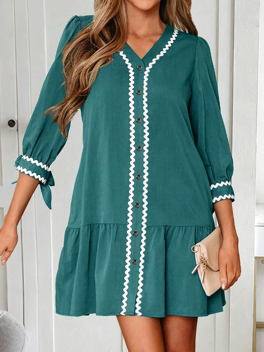 EMERY ROSE 梭织宽松公主袖开衫短裙 - 綠色 - 查看 1