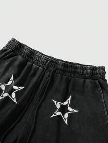 ROMWE MEN Street Life Quần short nam thường ngày in hình ngôi sao - màu đen - Xem 5