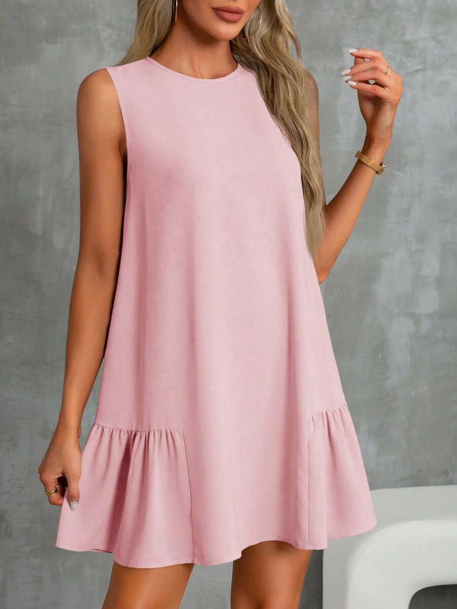 SHEIN Essnce Summer Women Dresses A-Line Round Neck Dress Sundress Mother Day Dress Casual Dress - Baby Pink - View 1
