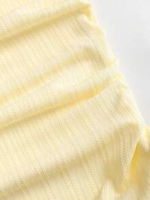 Sweetra Đầm ngắn mùa hè mới, chất liệu jacquard, thanh lịch, thích hợp mặc đi làm, đi nghỉ mát, đi chơi hàng ngày, xếp tầng, không dây vai, eo thon, màu vàng. - Màu vàng - Xem 4