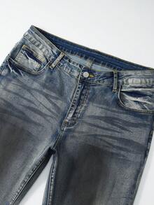 ROMWE MEN Grunge Punk Quần jeans ống loe nam kiểu vintage, giặt mài, phong cách thường ngày. - Đồng - Xem 4