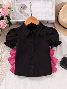 Young Girls Black Shirt + Pink Bow Sweet Element Combination, With Both Stylish Neatness And Youthful Dynamism, Suitable For Daily Outings In Spring And Autumn - Multicolor - View 2