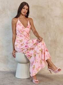 Enchnt 性感纯色无袖系带露背长裙，欧美时尚 - 粉色 - 查看 4