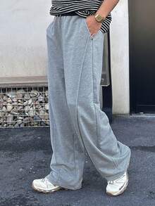 DAZY Men's Solid Light Grey Elastic Waist Sweatpants, Spring - Light Grey - View 4