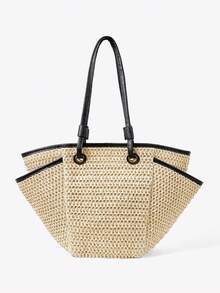 Viva Strut Ladies, Women Tote Bag, Straw Bag, Straw Woven Bag, Large Capacity, Fashionable, Elegant, Simple, Personalized, Versatile, For Beach, Vacation, Holiday, Summer, Seaside, Beach Party(The Bag Does Not Contain Pendants.) - Beige - View 3