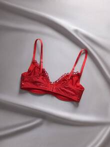 Sujetador de mujer rojo brillante de PU con aros reflectantes, con encanto punk, romántico y elegante para fiestas y bares - Rojo - Ver 9