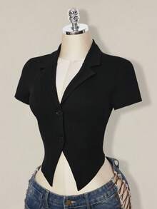 SHEIN ICON 女士时尚性感龙纹网纱拼接T恤，夏季 - 黑色 - 查看 6