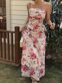 Livesso Conjunto de 2 piezas de blusa con nudo y falda casual estampada para mujer, adecuado para bodas, graduaciones y otros eventos bohemios - Rojo - Ver 4