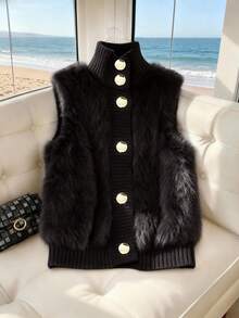 GlowEve 女士马海毛针织开衫外套，秋冬季高端休闲外套 - 黑色 - 查看 1