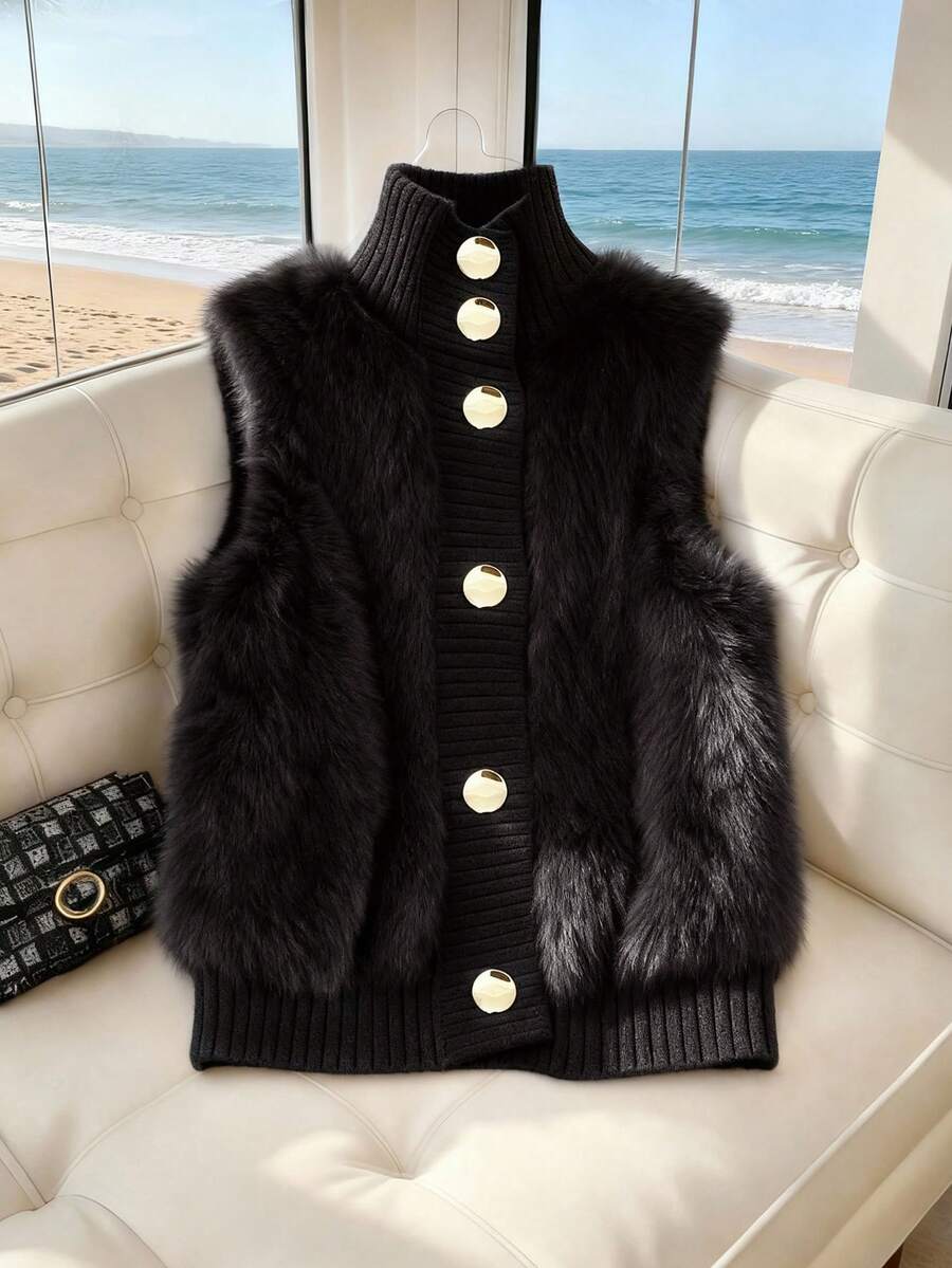 GlowEve 女士马海毛针织开衫外套，秋冬季高端休闲外套 - 黑色 - 查看 1