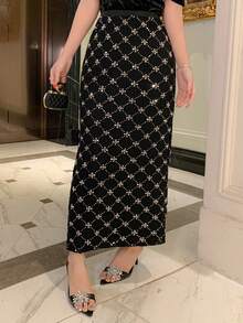 DAZY 女士优雅通勤亮片装饰裙 - 黑色 - 查看 2