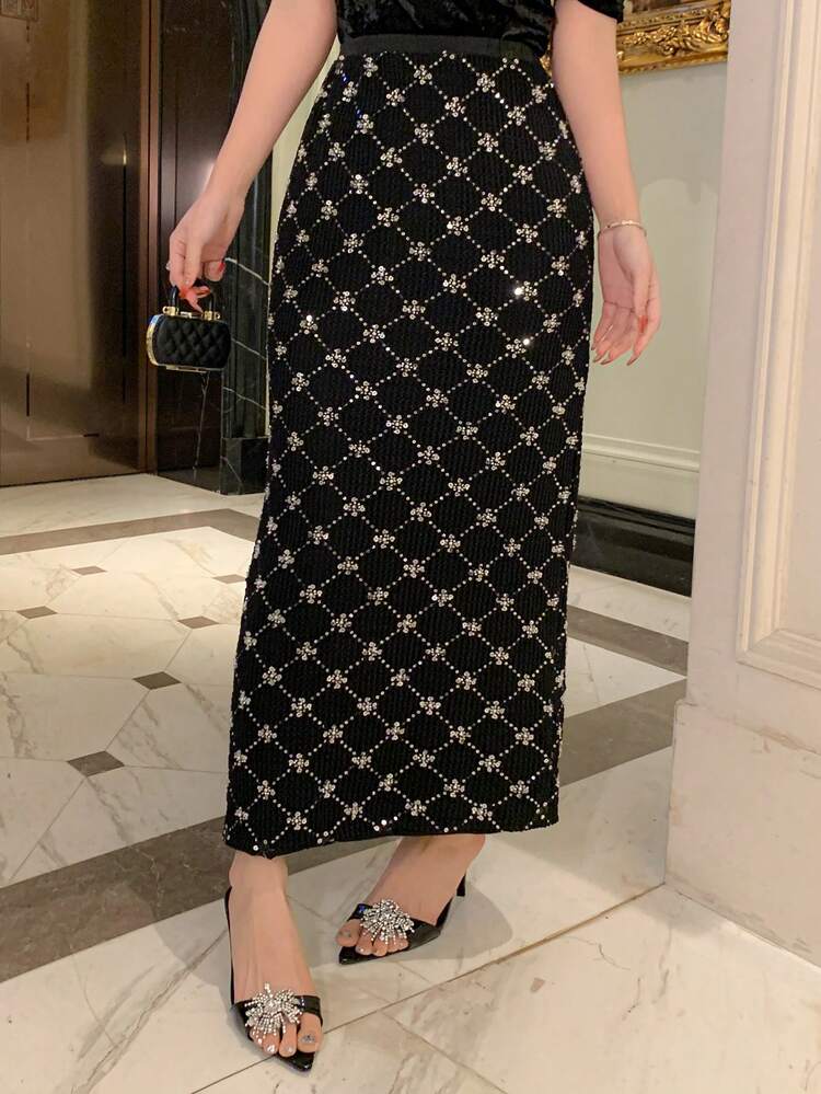 Women's Elegant Commuter Sequin Decorated Skirt