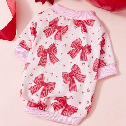 PETSIN 1件印花红色蝴蝶结卫衣，加厚保暖，适合秋冬季节，粉色系搭配