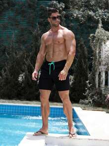 Manfinity VDAYZ Men's Casual Double Layer Beach Shorts - Black - View 7