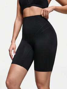 高腰提拉镂空网眼塑形短裤，收腹弹力运动瑜伽透气打孔短裤 - 黑色 - 查看 4