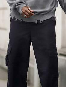 Heavens Edit 1pc Men's Multi-Zip Casual Cargo Pants, Loose Fit, Suitable For Beach, Daily Commute, Sports, Outdoor, All Seasons (Spring, Summer, Autumn, Winter). Fashion Streetwear Style, Boyfriend/Husband Gift, Anniversary Gift, Fall - Black - View 7