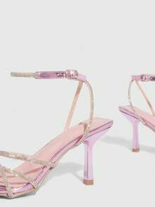 CUCCOO SZL Women's Pointed Toe Rhinestone Buckle Design Fashionable Daily Wear High Heel Sandals - Purple - View 8