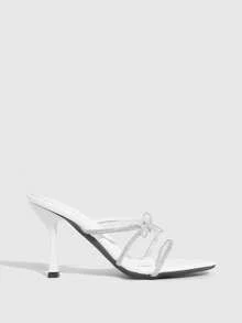 CUCCOO SZL Women's Rhinestone Decor Casual Slip-On High Heel Mules Prom Heels - White - View 2