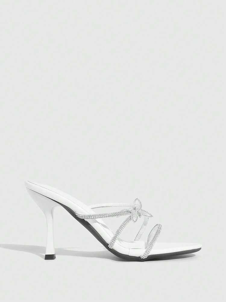 CUCCOO SZL Women's Rhinestone Decor Casual Slip-On High Heel Mules Prom Heels