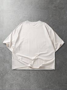 ROMWE MEN Street Life 男士休闲字母印花短袖T恤，夏季 - 杏色 - 查看 2