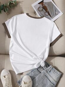 女士休闲印花T恤，夏季新款，白色，可爱小狗印花，豹纹元素，户外，女士短袖T恤 - 彩色 - 查看 2