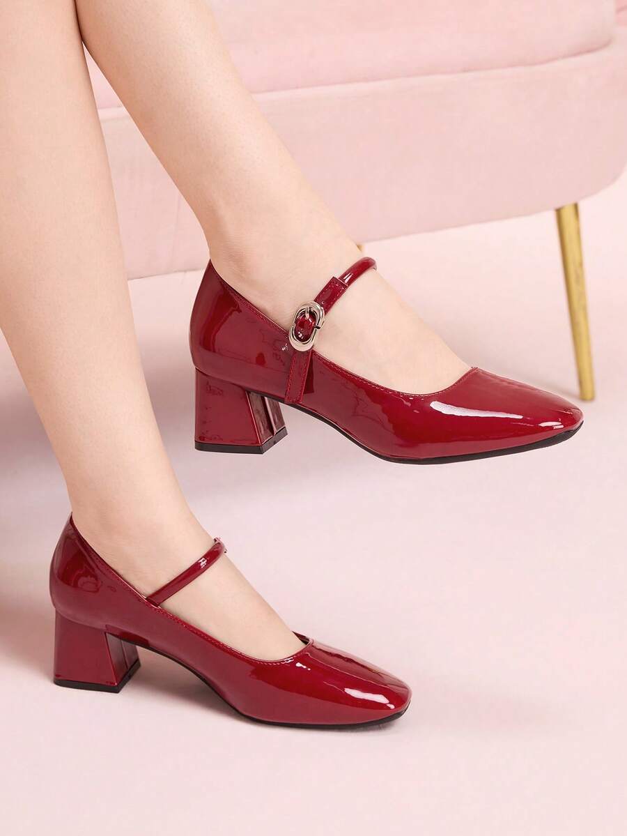 CUCCOO DOLLMOD Women's Round Toe Burgundy Mary Jane Shoes, Sweet & Cute, Versatile & Comfortable, School Style - Burgundy - View 1