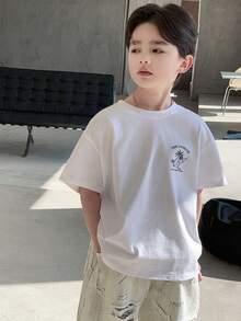 DAZY Camiseta de manga corta casual de cuello redondo con estampado de letras y palmeras para niño preadolescente en verano - Blanco - Ver 7