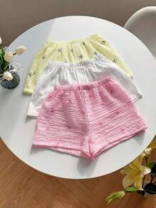 Comfortcana 3pcs Women Elastic Waist Button Design Casual Loose Shorts Set - Multicolor - View 1