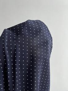 Elamini 女士藏蓝色波点方领蕾丝边腰部蝴蝶结短袖衬衫，适合海滩度假、野餐等场合，百搭实用 - 藏蓝色 - 查看 6