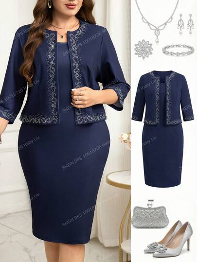 Ellevyn Conjunto de 2 piezas de talla grande con estampado elegante y de moda