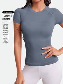 Easithlete Camiseta ajustada de secado rápido Power Play, camiseta de gimnasia de tipo top - Gris Oscuro - Ver 1