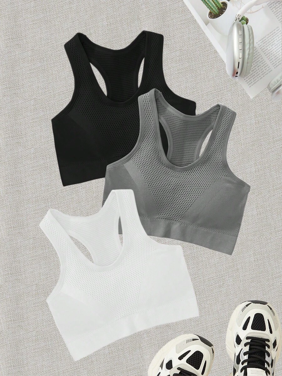 Easithlete 3pcs Seamless High Stretch Racerback Sports Bra - Multicolor - View 1