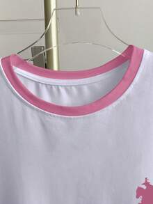 Franclia Women's Color Block Knight Print Short Sleeve Casual Versatile Round Neck T-Shirt - White - View 3