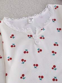 SHEIN 女童碎花蕾丝边圆领长袖睡衣套装 - 彩色 - 查看 4