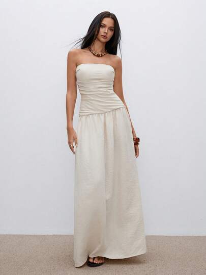 ATUI Studio Vestido casual sin tirantes de unicolor para vacaciones de verano para mujer