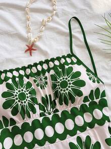 Soleia 女士度假红色波点印花露背吊带A字迷你连衣裙，适合秋冬季叠穿，也适合派对和圣诞节穿着。 - 綠色 - 查看 7