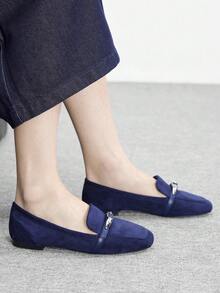 CUCCOO BIZCHIC Sheepskin Leather Vintage Casual Comfortable Slim Buckle Design Loafers For Women Valentine's Day - Blue - View 4