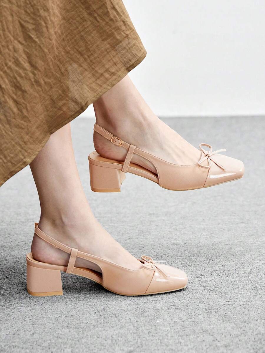 CUCCOO BIZCHIC Sapatos pretos clássicos femininos com tira no calcanhar, ideais para o Natal. - Pó nu - Ver 1