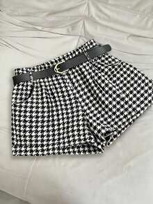 Franclia 大码夏季休闲千鸟格印花短裤 - 黑與白 - 查看 5