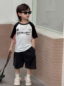 DAZY Camiseta de manga corta de cuello redondo con estampado de letras de bloques de color para niño en verano - Blanco - Ver 7