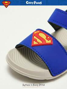 SUPERMAN X Cozy Pixies Summer Baby Sandals Cute Cartoon Design, Breathable Outdoor Casual Sandals With Hook And Loop, Lightweight Non-Slip EVA Sole Toddler Sandals For Various Occasions - Blue - View 9