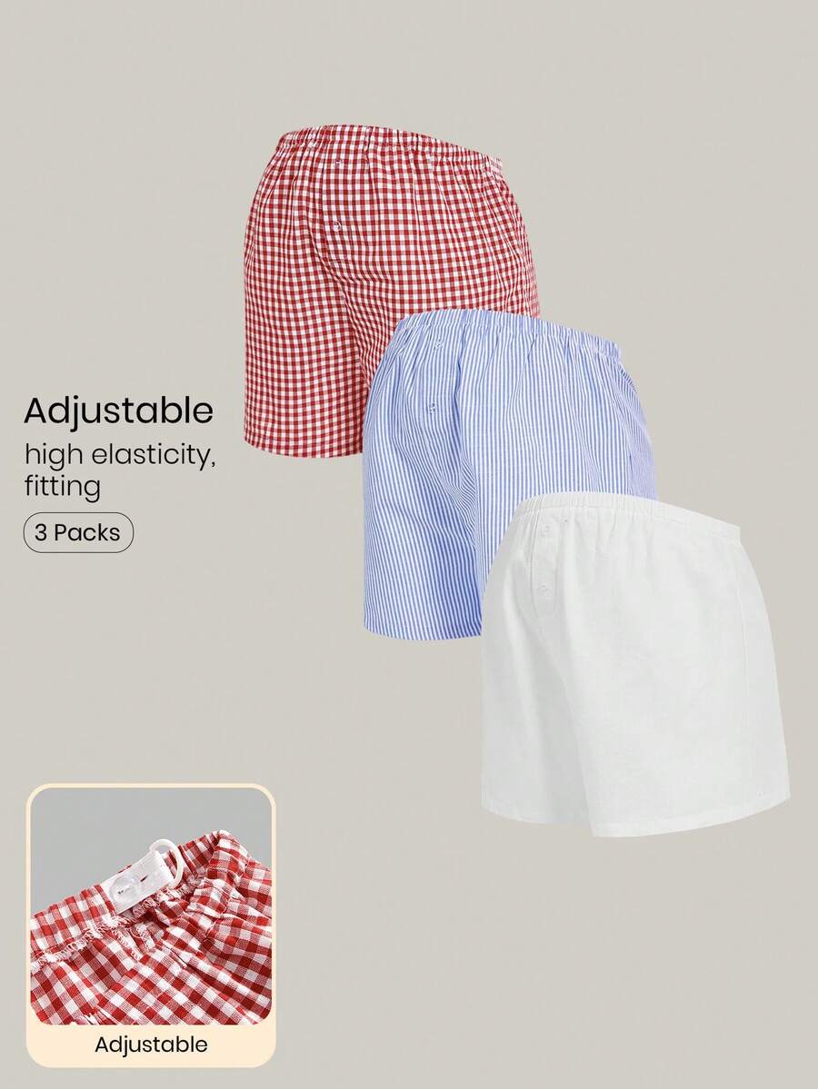 Modmama 3pcs Maternity Casual Solid & Printed Shorts - Multicolor - View 1