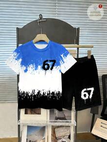 Playful Pals Young Boy Numeric Print Round Neck Short Sleeve T-Shirt And Shorts Casual Set - Multicolor - View 2