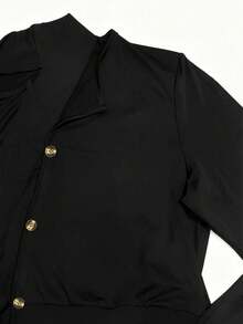 Qadelle Women's Solid Color Top & Pleated Long Skirt 2 Pieces Set - Black - View 4