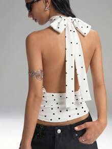 LYSMO 女士休闲爱心印花露背吊带背心，适合夏季、海滩、音乐节等场合，可用作沙滩罩衫、休闲比基尼、舒适泳装或装饰性沙滩装。高领拉链针织吊带背心，无袖，简约休闲，适合日常通勤。 - 彩色 - 查看 2