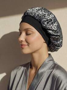 Jednoczęściowy czepek do włosów suchych, satynowy, wielokolorowy wzór w panterkę, złoty styl, miękki i elastyczny pasek z połyskiem, odpowiedni do codziennego noszenia przez kobiety - Wielokolorowe - Zobacz 3